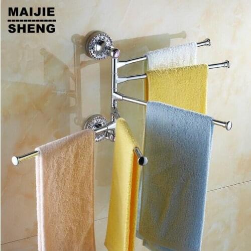 Crystal Solid Brass Style Bathroom Revolve Towel Bar Antique Brass Four Tiers Bath Towel Holder Rack