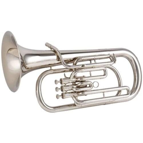 High-Grade 3 Piston Baritone Horn B-Flat Silver Nickel Plated With Case