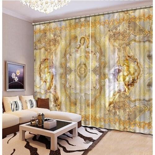 Photo Customize Size 3D Curtain Living Room Golden Marble Pattern Portrait Blackout Curtain Fabric 3D Curtains For Bedroom