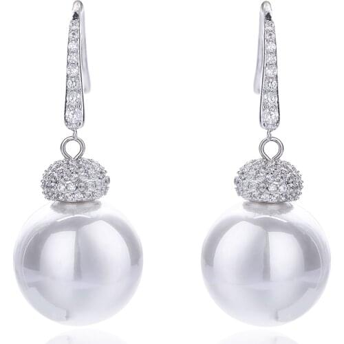 Pearl Cubic Zircon Drop Earrings for Wedding, Crystals Earring for Bride, Women Girl Gift CE10965