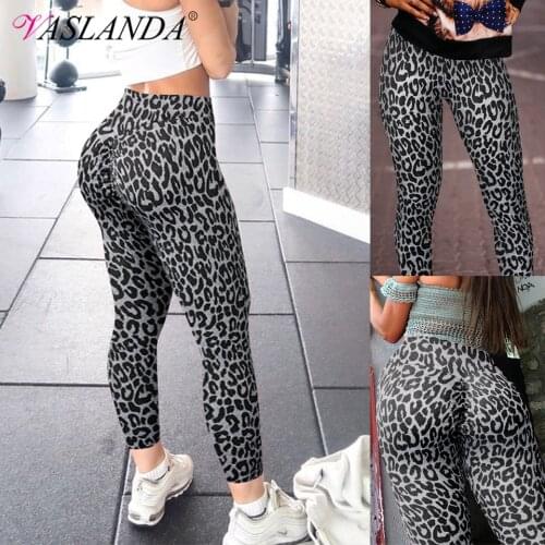 Women Workout Leggings High Waist Leopard Printed Pants Ruched Butt Lifting Sport Tights Tummy Control Running Athletic Pants