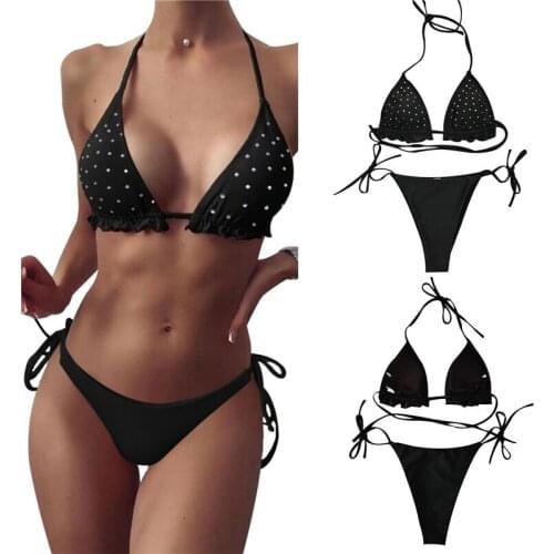 Lady Rhinestone Decoration Bikini 2021 New Women Creative Crystal Decoration Hanging Neck Sexy Bikini Backless Swimsuit
