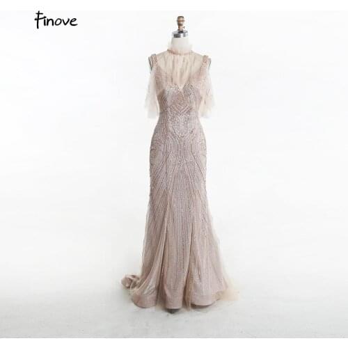 New Design Evening Dresses V-Neck Mermaid Bead Formal Dresses Women Elegant Party Gown Plus Size Finove