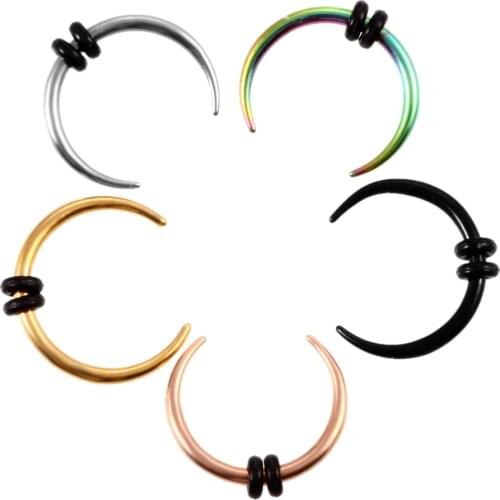 1PC Surgical Steel Mixed Colors OX Hoop Pincher Round Tapered Septum Nose Ring Ear Cartilage Piercing Earring 14g&16g