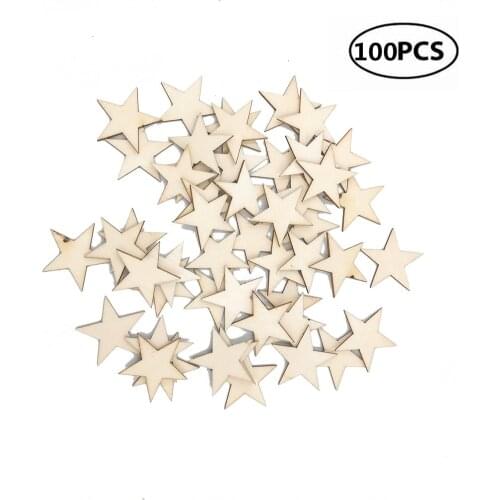 100pcs 10mm 0.4inch Wooden Star Shaped Wood Star Embellishments Ornament Crafts Cutouts for DIY Wedding Valentines Day
