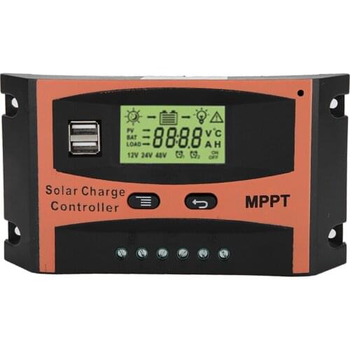 12V/24V MPPT Solar Panel Regulador LCD Screen Auto Battery Controller LCD Display Controller (30A/40A/50A) Orange + Black