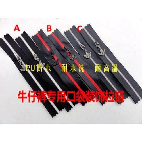 3# waterproof zipper/small short zipper/close-end 12cm red line/6pcs/lot for trousers/pocket/DIY textile shoes/free shipping