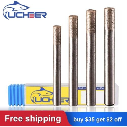 UCHEER 1pcs Sintered flat bottom stone engraving bits milling cutter carving tools diamond router bits end mill cnc tools