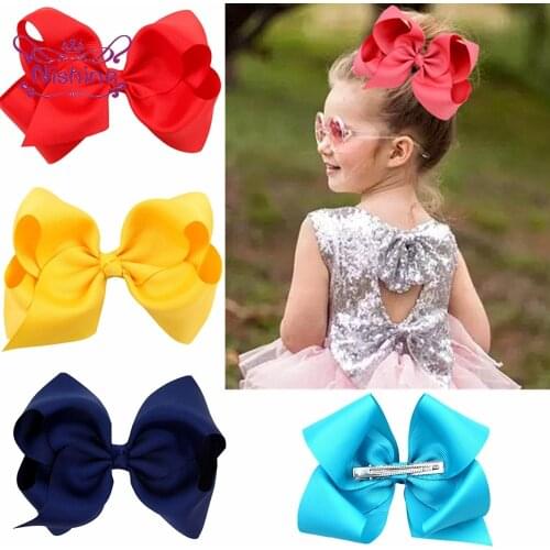 Nishine 5pcs/lot 6 Inches Bubble Flower Bowknot Baby Girls Hairpins Solid Color Handmade Bows Duckbill Clips Children Headwear