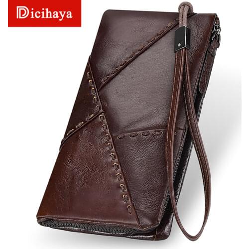 DICIHAYA Free Engraving Name Men Wallets Genuine leather Wallet Long Card Holder Male Purse Quality Zipper Large Capacity Wallet