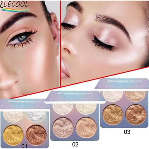 ELECOOL 4 Color Highlighter Facial Bronzers Palette Makeup Face Glow Contour Shimmer Powder Illuminator Highlight Cosmetics 2021