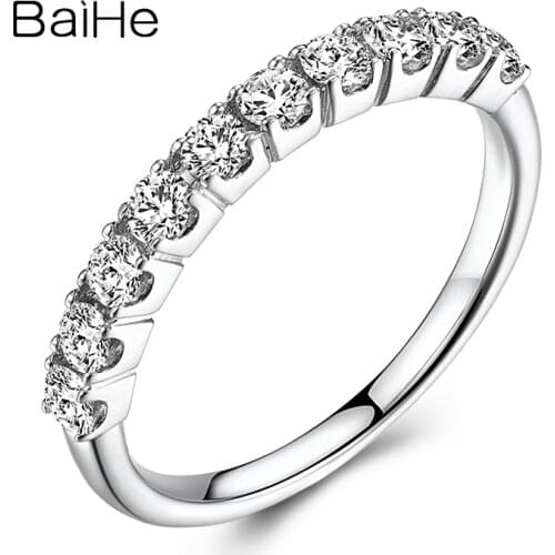 BAIHE Genuine Solid 18K White Gold 0.50ct Natural Diamonds Ring Women Fine Jewelry кольца Wedding Trendy Diamond Ring Engagement