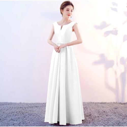 Beauty Emily White Bridesmaid Dresses 2020 Lace Up Satin A-line Floor-Length Formal Party Prom Dresses Sleeveless