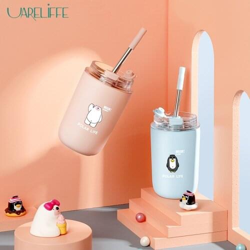 Uareliffe Mug Coffee Cup With Lid Thermos Mugs Tea Juice Straw Cup Portable Outdoor Travel Cup Keep Warm And Cold Water Bottle