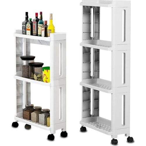 Kitchen Storage Rack 2/3/4 Layers Narrow Slotted Shelf Fridge Side Shelf With Wheels Kitchen Bathroom Organizer