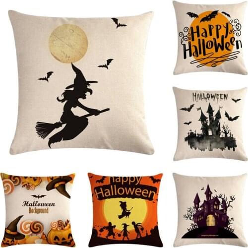 Bat Pumpkin Linen Pillow Case Halloween Cushion Cover Skull Decorative Throw Pillow Covers Sofa Home Decor almofadas