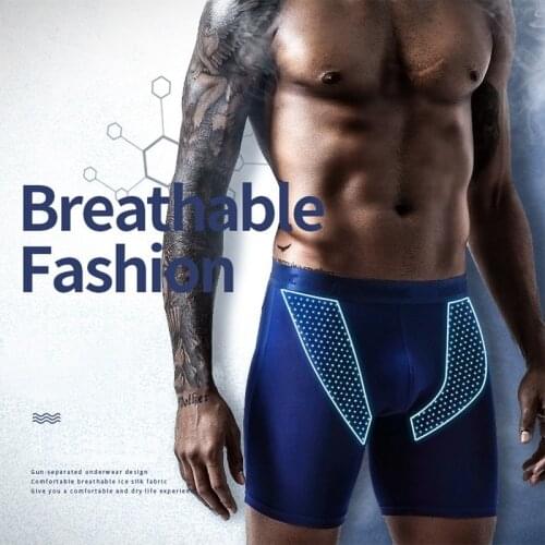 Ice Silk Men Underwear Sports Panties Breathable Mesh Running Lengthened Anti-wear Leg Modal Men Boxer briefs Solid Panties