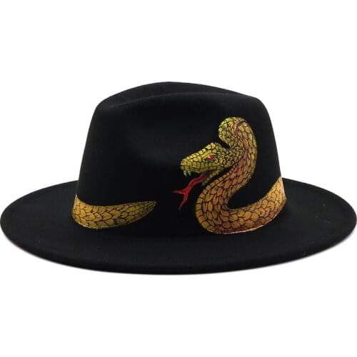 New Women Men Painted Wool Fedora Hat Gentleman Elegant Lady Winter Autumn Wide Brim Jazz Church Panama Sombrero Cap