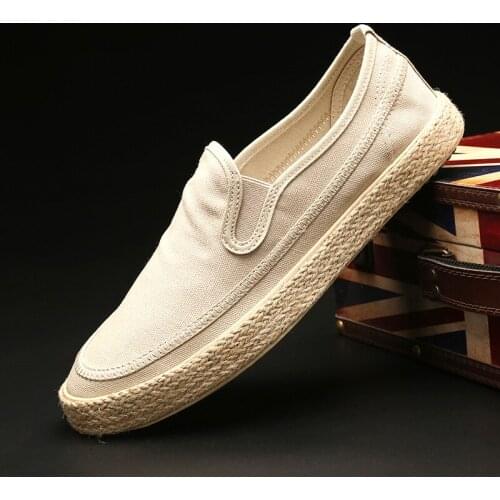 New 2020 Mens Loafers Hemp Side Casual Shoes Loafers Low Top Canvas Men Vulcanized Shoes Slip-on Sneakers