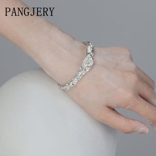 PANGJERY 925 Sterling Silver Lava Texture Opening Bracelet Bangles for Women Trendy Design Circle Wedding Fine Jewelry Gifts