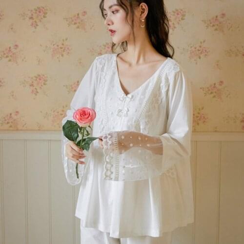 Maternity Pajamas Summer Nursing Long-sleeved Checks Pregnant Womens Pajamas With Thin Cotton Lace Breastfeeding Pajamas