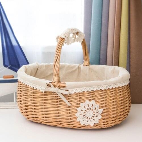 Hand-Woven Rattan Wicker Basket Fruit Tea Snack Bread Picnic Cosmetic Storage Box Kitchen Supplies Household Flower Baskets