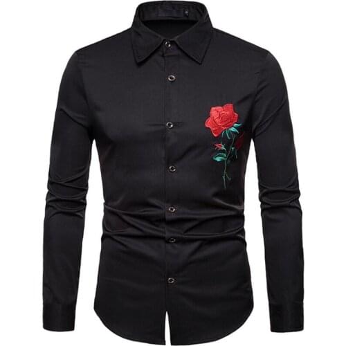 2021 Retro Floral Shirts Men New Luxury Rose Embroidery Dress Shirt Long Sleeve Chemise Homme Social Streetwear Hawaiian Shirt