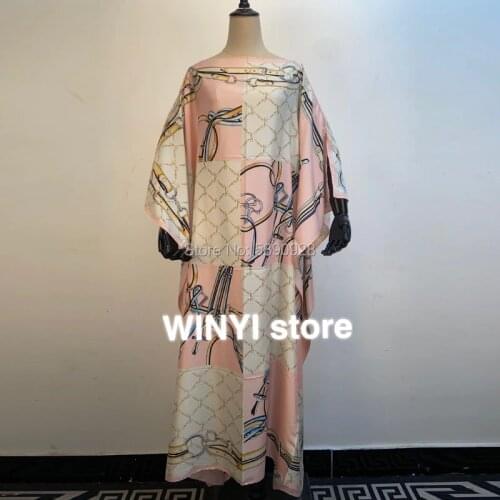 2021 Kuwait Fashion Blogger Recommend Popular printed Silk Kaftan Maxi African dresses summer beach Bohemian caftan traf robe