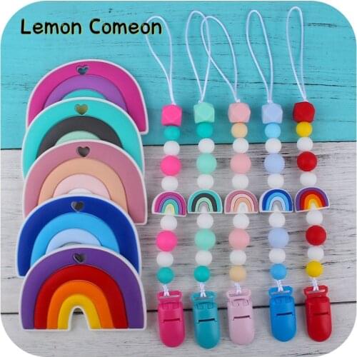 Lemon Comeon Rainbow Silicone Teethers Food Grade Teething Necklace Silicone Bracelet Pacifier Clip Chews Nurse Gift Toys