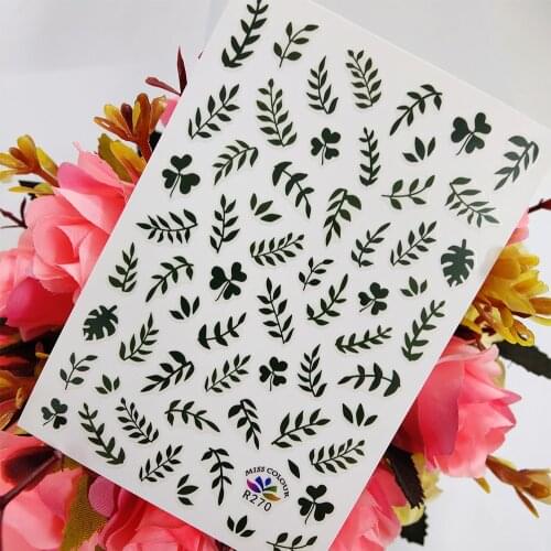 Green Watercolor Leaf 3D Stickers for Nails Design Self Adhesive Nail Art Decoraciones Sliders foil everything for Manicure