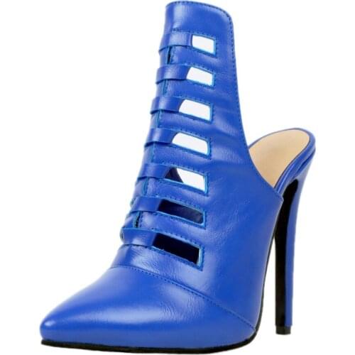 New High-quality Women Sandals Sexy Pointed Toe Thin Heels Sandals Gorgeous Blue Shoes Woman Plus US Size 4-15