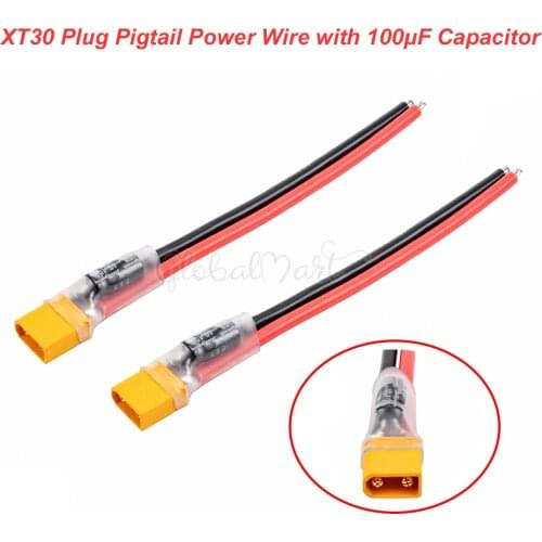 2 pcs XT30 Plug Pigtail Power Wire 100μF Capacitor for Mobula7 HD TRASHCAN UR85 UR85HD Crazybee F3 / F4 PRO Parts