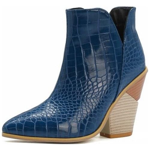 2021 New Arrived Fashion Sexty Women Chunky Super High Wedges Heels 10cm Booties Ankle Cowboy Boots Zapatos Para Mujer Shoes H-9