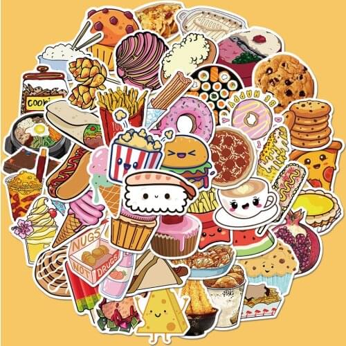 50Pcs food Series Stickers Waterproof Graffiti Stickers Decorative Luggage Bicycle Childrens Toy Stickers