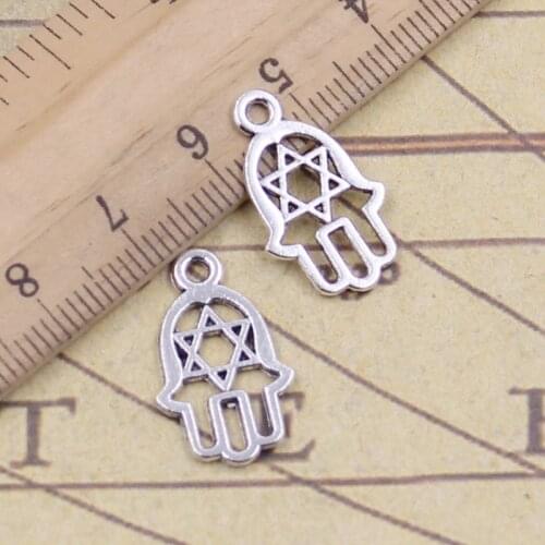 40pcs Charms Hamsa Hand Star Of David Hexagram 20x12mm Antique Silver Color Pendants Making DIY Tibetan Finding Jewelry