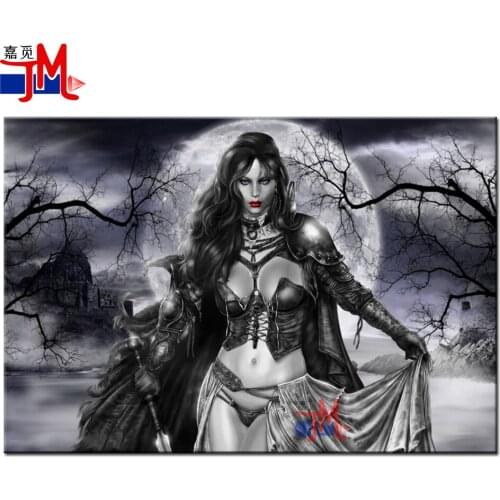Full Square/Round Drill 5D DIY Diamond Painting"Sexy Warrior" Embroidery Mosaic Vampire Woman Black And White Tree Cross Stitch