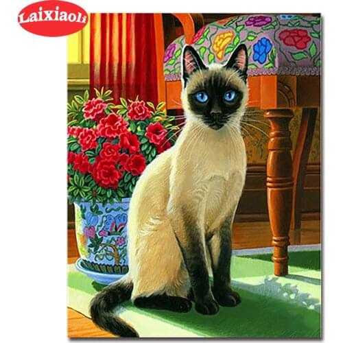 Diamond Embroidery Vintage Cute Siamese Cat 5D Cross Stitch Diamond Painting Rhinestone Full Square round stones Diamond Mosaic