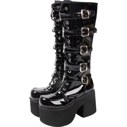 Angelic imprint Women motorcycle cool punk boots lady lolita wedges platform shoes woman Gothic high heels pumps 33-47 zipper PL