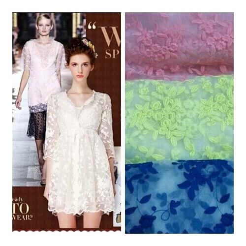 Free shipping water soluble embroidery organza cloth flower one-piece dress lace fabric 1meter