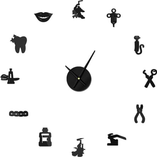 Dental Hospital Silent Wall Clock Dentist Frameless Diy Acrylic 3D Mirror Wall Watch Tooth Modern Design Oversized Time Wandklok