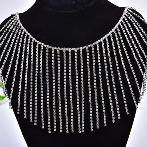 High Quality 50cm Rhinestone Chain Strass Crystal Clear Tassel Necklace Trim Wedding Decoration Sew On Clothing DIY Clothes