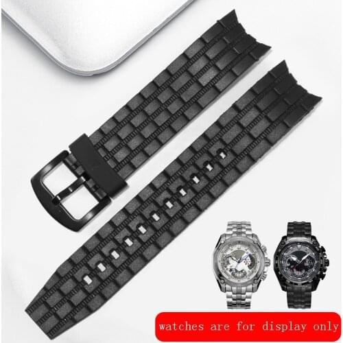 CICIDD 22mm Black Watch Chain Silicone Strap For Casio Edifice EF-523 Mens Resin Replacement Watchband