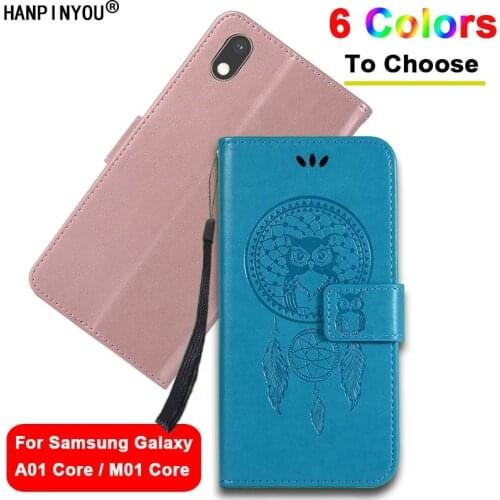 For Samsung Galaxy A01 M01 A03 Core 3D Embossed Owl Feather Flip Leather Wallet Phone Case Magnetic button Cover With Card Slot