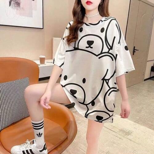 Breathable Comfortable Cool New Women Summer Mid-Length Long Loose Cotton Comfort Bear T Shirt Lady Tops With Sleeve Female Tops