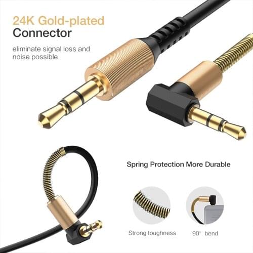EVLARUBY 2019 New Car Aux Audio Cable 3.5mm Jack Male to Male Universal Stereo Audio Cable with 90 Degree Angle