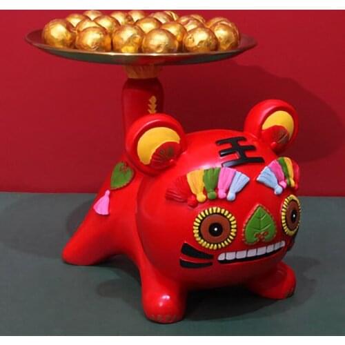 Cartoon Tiger Figurine With Tray Sculpture Desk Storage Statue Childrens Room Decor Figurine Miniature Nordic Home Decoration