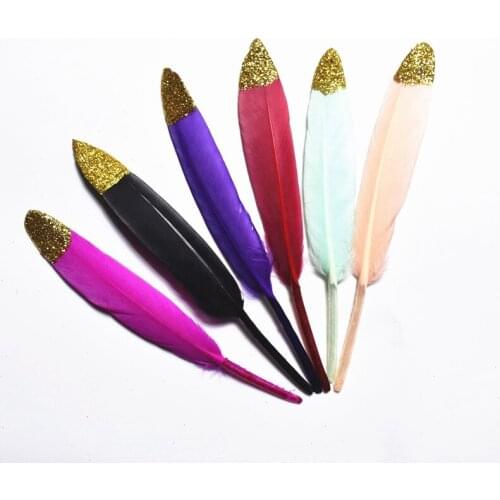 20Pcs/Lot Gold Dipped Duck Feathers Goose Feathers for Crafts 10-15CM/4-6" Natural Pheasant Feather for Jewelry Making Plumas