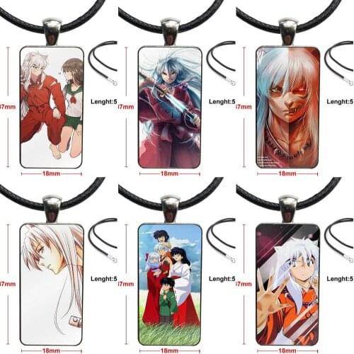 Inuyasha Manga Comic Higurashi Kagome Glass Cabochon Choker Pendant Rectangle Necklace Steel Color Jewelry For Women Children