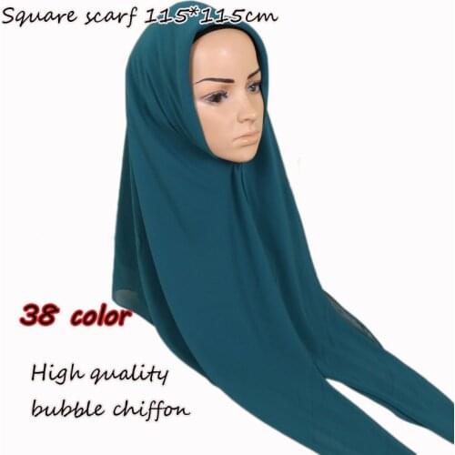Laven Square Bubble Chiffon Hijab Scarf Womens Headscarf High Quality Plain Shawls Wraps Muslim Popular Kerchief 115*115cm 1PC