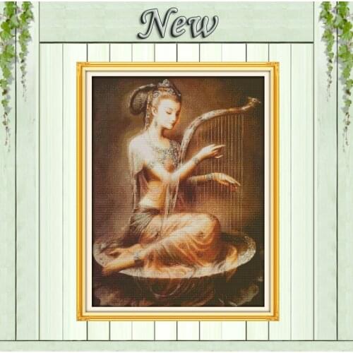 Lotus sound of Dunhuang girl Counted Printing on the fabric DMC 11CT 14CT Cross Stitch kits Needlework Set embroidery Home Decor